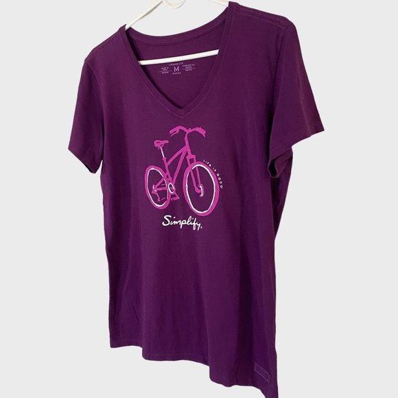 Life Is Good Simplify Crusher-Lite V-Neck Womens Medium Purple Basic Graphic Tee - Picture 2 of 12